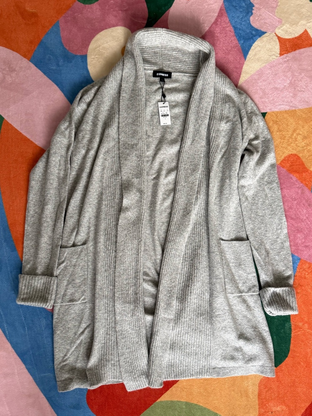 NWT Express  • Gray Shawl-Collar Open Cardigan • Gray